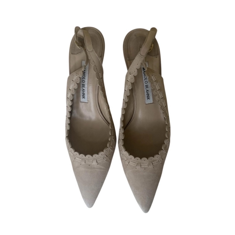 MANOLO BLAHNIK Beige Suede Slingback Heels - Picture 3 of 11